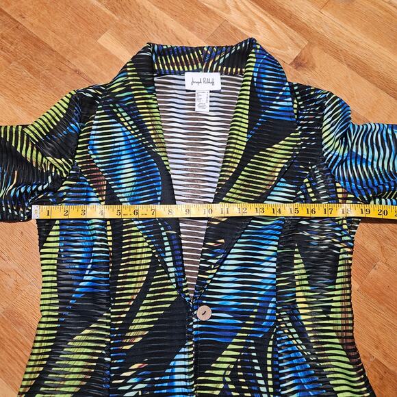 Joseph Ribkoff Blazer Size 8 Tropical Palm Print Sheer Art to Wear Career Jacket - Picture 9 of 15